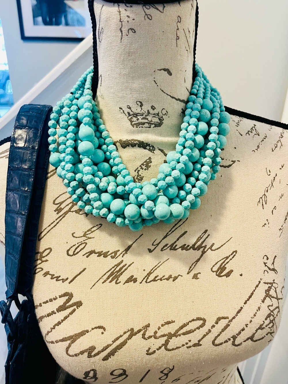 Vintage Angela Caputi Giuggiu Turquoise Multi Strand Resin Statement Necklace